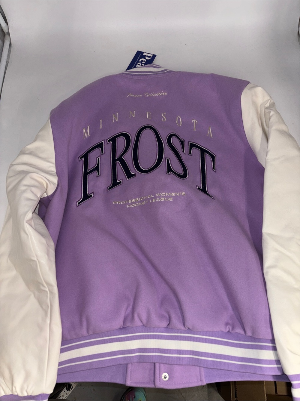 Minnesota Frost Lavender and White Varsity Leather Jacket